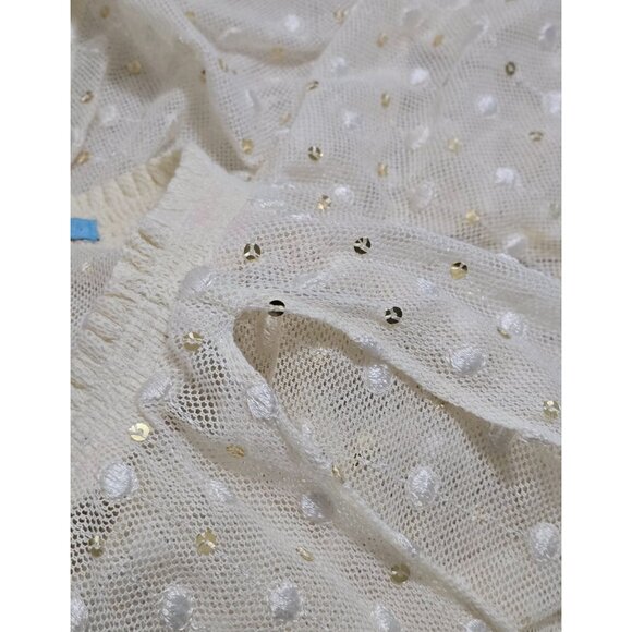 Leifnotes Womens Ivory Sheer Lace Dress Smocked‎ Waist Sequins Dot Size 2 - Picture 8 of 14